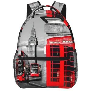 OdDdot Engeland UK Retro Londen Telefoon Print Canvas Rugzak Lichtgewicht Reizen Dagrugzak Laptop Rugzak Voor Mannen Vrouwen, Zwart, Eén maat