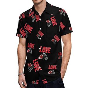 I Love American Football Rugby Hawaiiaanse shirts voor heren, korte mouwen, casual overhemd met knopen, vakantie, strandshirts, XS