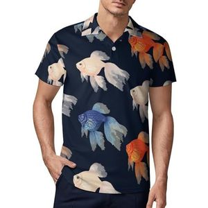 Hoog detail goudvis heren golfpoloshirt slim fit T-shirts korte mouw casual print tops XL