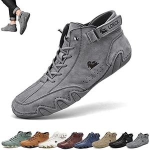 Italiaanse Handgemaakte Suède Hoge Laarzen Met Klittenband - Becks Schoenen Heren Waterdichte Suède Casual Sneakers, Heren Antislip Ademende Outdoor Chukka Hoge Laarzen (Color : grijs, Size : 42 EU