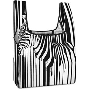 Zwart-Witte Zebrastreepjescode Herbruikbare het Winkelen Zakken Vouwbare Boodschappendienst Zakken Grote Vouwen op Totalisator met Lange Hand