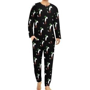 Italië Kaart Vlag Comfortabele Heren Pyjama Set Ronde Hals Lange Mouw Loungewear met Zakken 3XL