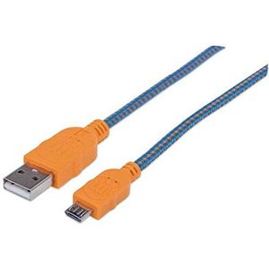 Manhattan micro-USB-datakabel met stoffen ommanteling, blauw/oranje
