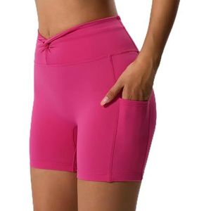 Zomer Yoga Shorts Hoge Taille Training Shorts Vrouwen Sexy Booty Tummy Control Gym Tight Push Up Leggings Ademend Running Shorts-Rose red-M