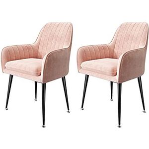 GEIRONV Dining stoelen set van 2, for woonkamer slaapkamer keuken stoelen fluwelen zit en rugleuningen zwarte stoelbenen lounge stoel Eetstoelen (Color : Pink)