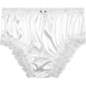 Satini Satijn Kant met ruches Sissy French Knickers Broekje Satijnen broekjes Ondergoed (Wit, M)