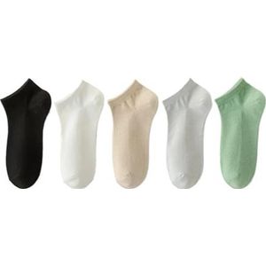 YIJIANUO Vrouwen 95% Gekamd Katoen Zakelijke Jurk Sokken Zachte Ademend Enkellengte Kleurrijke 5 Paren/partij Voor Lente Zomer, Kleur-a, 38