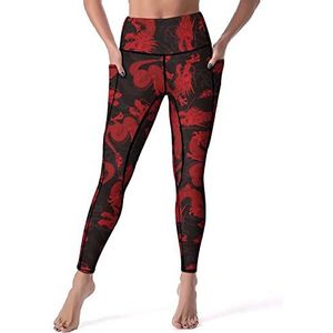 Chinese Dragon Yogabroek voor dames, legging met hoge taille, trainingsbroek met zakken