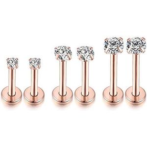 IMINI 3 paar 16G kraakbeen helix tragus neus oorknopjes CZ kristal lichaam piercing barbell monroe ringen 2/3/4mm Rose goud, Roségoud