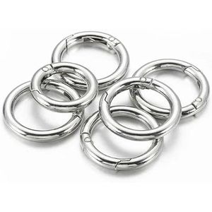 10pcs/5pcs Lente Sluiting Sleutelhanger Ring KC Goud Kleur Te Openen Ronde Karabijnhaak Gesp Zakketting voor Sleutel Sieraden Maken DIY-Rhodium-25mm-5pcs