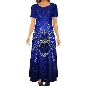 Spider Tarantula And Starry Sky dames zomer casual korte mouwen maxi-jurk ronde hals bedrukte lange jurken 7XL