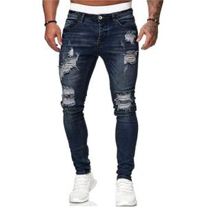 Heren Zwarte Jeans Slim Fit Stretch, Skinny Fit Denim Jeans Broek Klassiek Ontwerp Fit Casual Werkkleding Rits Broek Zakbroek herenjeans (Color : Dark blue, Size : L)