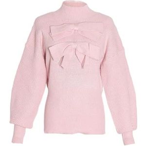 GKEIOSHQIL Damesstriktrui Schattige Lange Mouw Coltrui Herfst Gezellig Gebreid Effen Los Trendy Pullover Top,Roze,L
