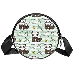 Ronde Crossbody Tas Panda Vlinder Bamboe Messenger Bag Purse voor Vrouwen, Meerkleurig, 6.7x6.7x2.3 in, Sling Rugzakken