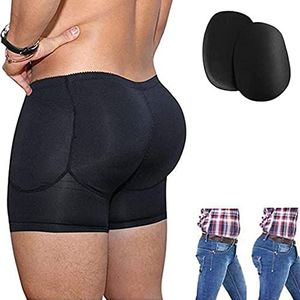 NLAVW Heren billen verbeteren ondergoed, grote maat 4xl-6xl heup gewatteerde boxer slips butt lifter shapewear trunks 4 afneembare pads, zwart, M