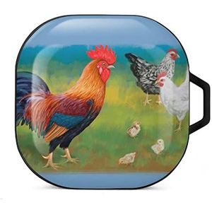 Haan met kippen schilderij oordopjes hoesje compatibel met Samsung hard shell beschermhoes zwart-stijl