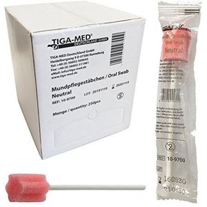 TIGA-MED Mondverzorgingsstaafjes, 250 stuks, met neutrale smaak, in praktische dispenserdoos, verzorgende mondhygiëne, afzonderlijk hygiënisch verpakt