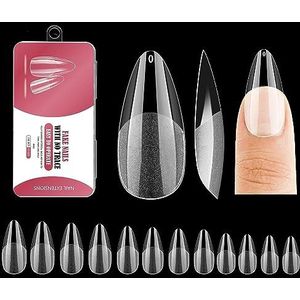 240 stuks nageltips, kunstnagels, transparant, full cover soft gel tips, nageltips in 12 maten, kunstnagels, amandelvormig, om op te plakken, nail art, doe-het-zelf nagelkunst (medium amandel)
