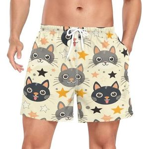 Cartoon Funny Cats Kitten Heren Zwembroek Shorts Sneldrogend met Zakken, Leuke mode, XXL