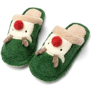 Womens Memory Slippers Leuke Dier Fuzzy Kerst Indoor Slippers Warme Fleece Huisschoenen, Groen, 44-45