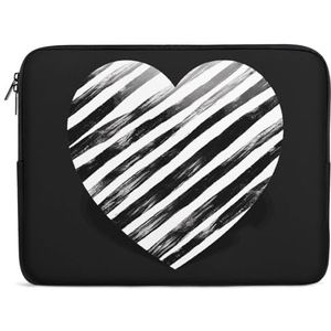 17 inch Laptop Sleeve Bag Zwart en Wit Gestreept Hart Laptop Tas Shockproof Computer Draaghoes Slanke Aktetas Handtas