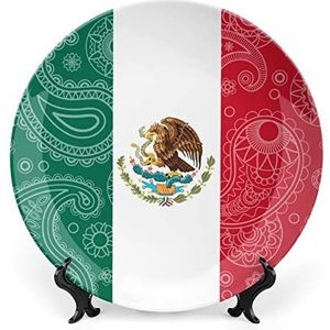 Mexicaanse Paisley Vlag Bone China Plaat Met Stand Ronde Decoratieve Plaat Vintage Thuis Wobble Plaat