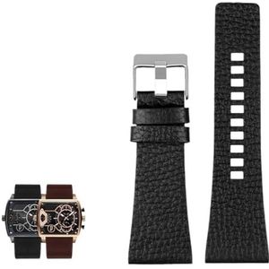 Compatible With dieselhorlogebanden herenpols Grote maat horlogebandjes P-OLICE 2 6 mm 28mm 30mm 32mm Zwart Bruin Genuine Calf verbergt lederen riem (Color : D black silver, Size : 30mm)