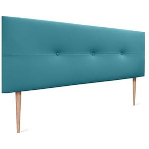 DHOME Aqua ALINE Pro Hoofdbord van kunstleer of stof, gevoerd hoofdeinde, luxe bed (kunstleer, turquoise, 150 x 105 cm, met poten, voor bedden 150/160)