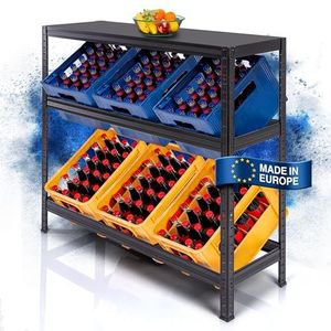 RELLINGER® Drankrattenrek voor 6 kratten met legplank [geschikt voor elke kratten] - incl. montagehandleiding & inbussleutel - drankrek van metaal - stabiel krattenrek (6 kisten)