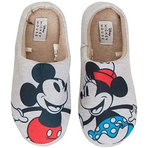 Disney Minnie Mouse-pantoffels voor dames, instappers, Mickey Mouse-muiltjes, warme gevoerde huisschoen, Grijs, 36 EU
