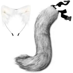 OLACD Pluizige staart voor vossenkostuum: zacht imitatiebont verstelbare lange staart en harige oorhoofdband set voor vrouwen en meisjes, ideaal voor vakantie lang