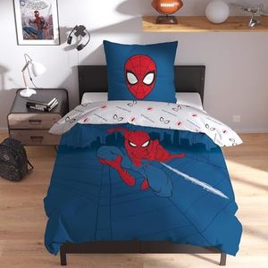 Spiderman Home Basic beddengoed voor kinderen, 1 persoon, 100% katoen, Oeko-Tex, dekbedovertrek 140 x 200 cm, kussensloop 63 x 63 cm, omkeerbare print, voor jongens, marineblauw