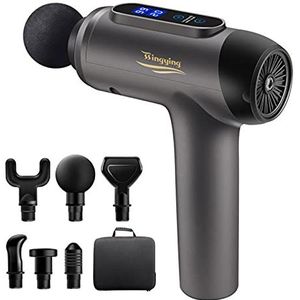 Massage Gun Deep Tissue Massager, Massage Gun met 6 hoofden en 20 Speed Setting voor Pijnverlichting en Ontspanning Elektrische Massager Spiermassager Thuis Office Gym Workout Recovery (Zwart Goud) (Grijs)