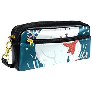 Etui,Pen Potlood Pouch Draagbare Tas,Briefpapier Organizer voor School,ijsbeer sneeuwvlokken Decoratie