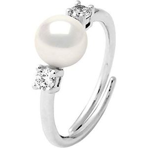 Pearls & Colors Ring Prestige – echte zoetwaterparel knoop 7-8 mm – natuurlijk wit – massief 925 sterling zilver – in grootte verstelbaar – damessieraad