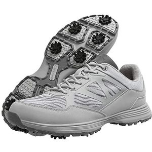 WJFGGXHK Spiked Golfschoenen Voor Mannen Ademend Golf Sneakers Met Spikes Comfort Golftrainers Outdoor Walking Footweeds,Grijs,45 EU