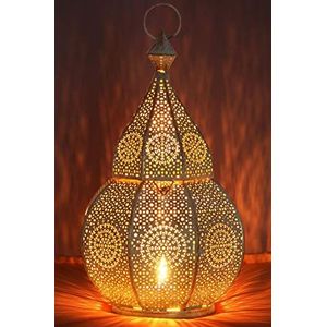 Marokkaanse Vintage Lantaarn Lichten Lamp Anaram 32 cm Wit Goud Groot, Oosterse Tuin Outdoor Hangende Lantaarns voor Kaarsen als Decoratie, Arabische Indoor Kaars Theelichthouders als Party Home Decor