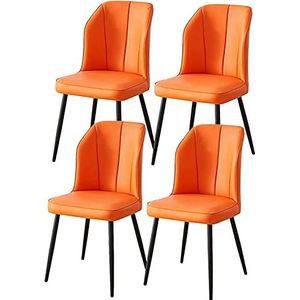 GEIRONV Keuken Kamer Stoelen Set van 4, Moderne Lederen Stoelen Gestoffeerde Stoel Keuken Bijzetstoelen met Zwarte Metalen Poten Eetkamerstoelen Eetstoelen (Color : Orange, Size : 88 * 43 * 45cm)
