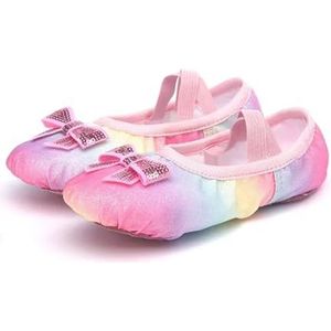 GSJNHY Balletpantoffels, glanzend roze-blauwe strik, balletschoenen voor meisjes, kinderen, meisjes, dansen, platte dansschoen met pailletten, Kleurrijke Grote Boog, Color-29