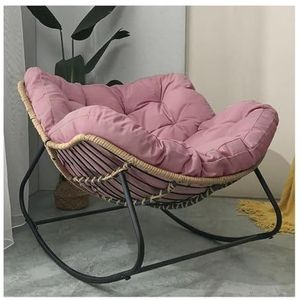 Papasan schommelstoel for buiten met bekleding, eivormige loungestoel met rieten frame for binnen, balkonstoel met stalen frame (groen)(Pink)