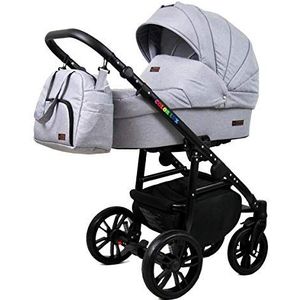 Kinderwagen 3 in 1 complete set met autostoeltje Isofix babybad babydrager Buggy Colorlux Black van ChillyKids Silver Flex 2in1 zonder autostoel