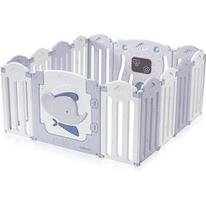 Baby Vivo Baby Box Tweelingbox Opvouwbaar Kruipbox Krabbelpark Speelbox Veiligheidshek voor kinderen Kunststof met deur en speelgoed 14 elementen in Grijs en Wit - Kapitein Benjamin