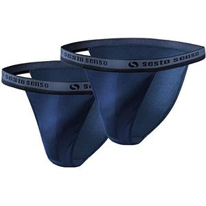 sesto senso Slip heren tanga katoen 1-2-delige set van 4 sexy onderbroeken basic ondergoed voor heren, Set van 2 - donkerblauw, M