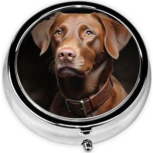 Retriever bruine hond bedrukte ronde pillendoos, klikdeksels, pillendoos, mini draagbare pillenorganizer voor lange termijn opslag voor het dragen in zakken, portefeuilles, reizen, werk