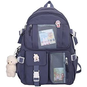 DKIIL NOIYB Kawaii Rugzak met Kawaii-speldjes en -accessoires, grote inhoud, schattig beertje, accessoires, rugzak voor school, meerdere vakken, Kawaii-handtas Japanse schooltas voor tienermeisjes, 40 x 30 x 11 cm, Blauw, 44