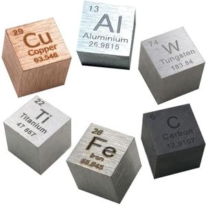 Kivvlbzeq Set van 6 stuks metalen elementen kubussen set - dichtheid kubus set voor een periodiek systeem van elementen collectie - 1,0 cm