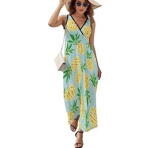Caroon Ananas Maxi-jurk voor dames, mouwloos, lang, zomerjurk, strandjurken, A-lijn, L