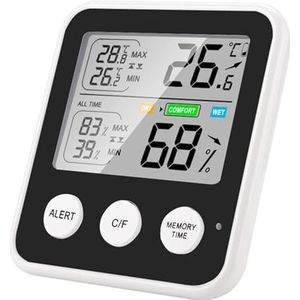 Elektronische digitale temperatuur-vochtigheidsmeter Binnen-buitenthermometer Hygrometer Weerstationklok,Nauwkeurig voorspellen(Nero)