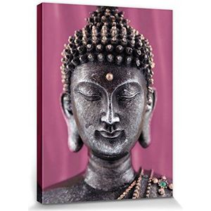 1art1 Boeddhisme Poster Kunstdruk Op Canvas Buddha Statue Pink Muurschildering Print XXL Op Brancard | Afbeelding Affiche 40x30 cm
