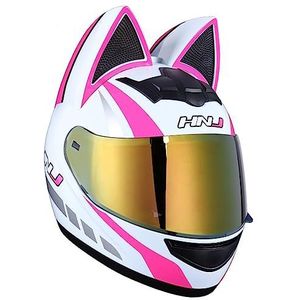 Motorhelmen met kattenoren, geïntegreerde opklapbare vizieren voor heren en dames, straatfietshelm, off-road integraalhelm, DOT/ECE-goedgekeurd 17,M